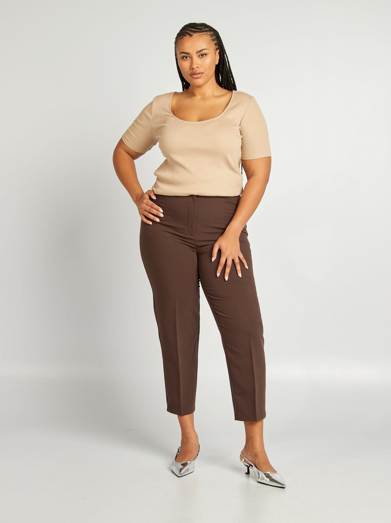 Pantalón cigarette liso MARRON - Kiabi
