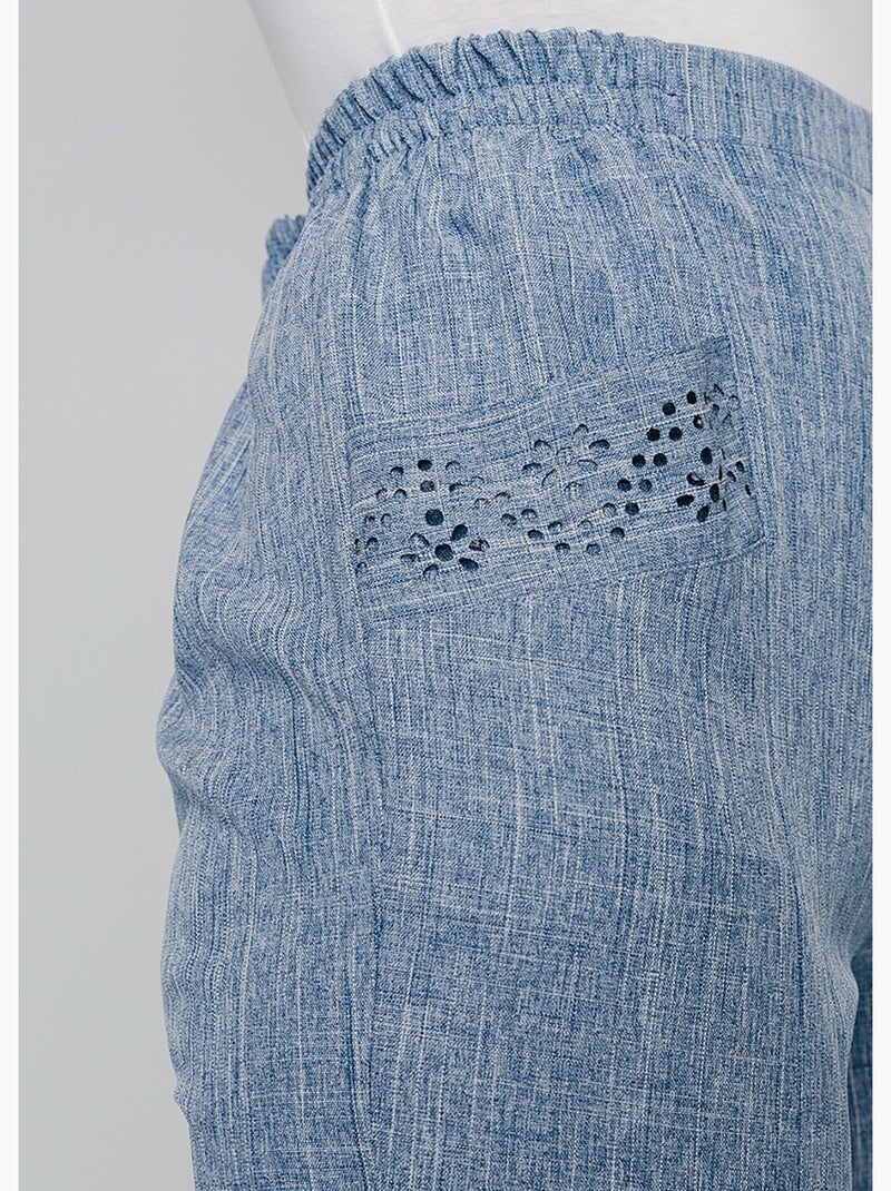 Pantalón cinturón elástico calado - Afibel Azul - Kiabi