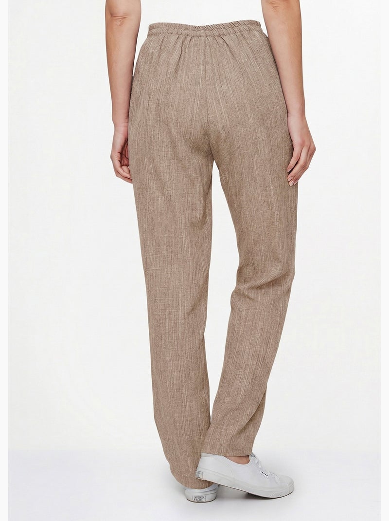 Pantalón cinturón elástico calado - Afibel Beige - Kiabi