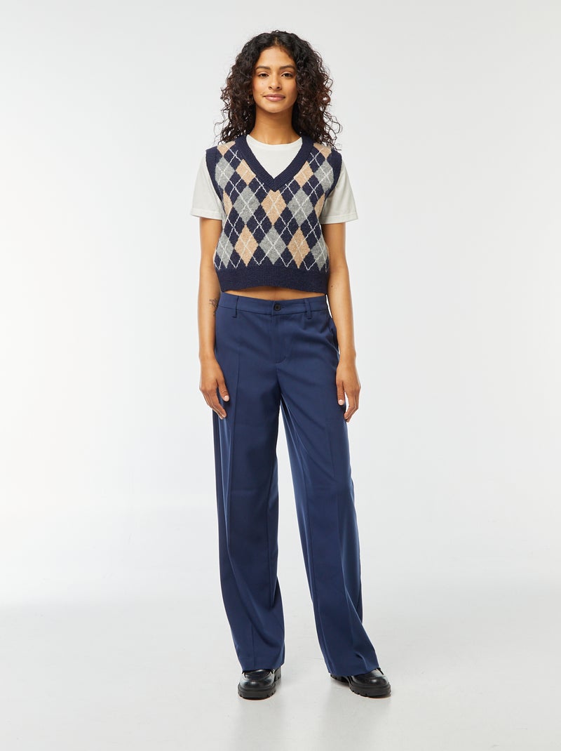 Pantalón city ancho con pinzas Azul - Kiabi