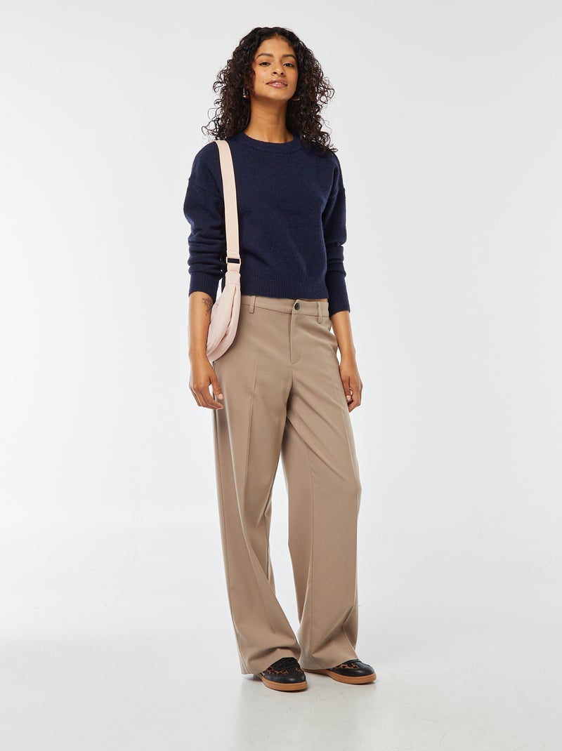 Pantalón city ancho con pinzas Beige - Kiabi