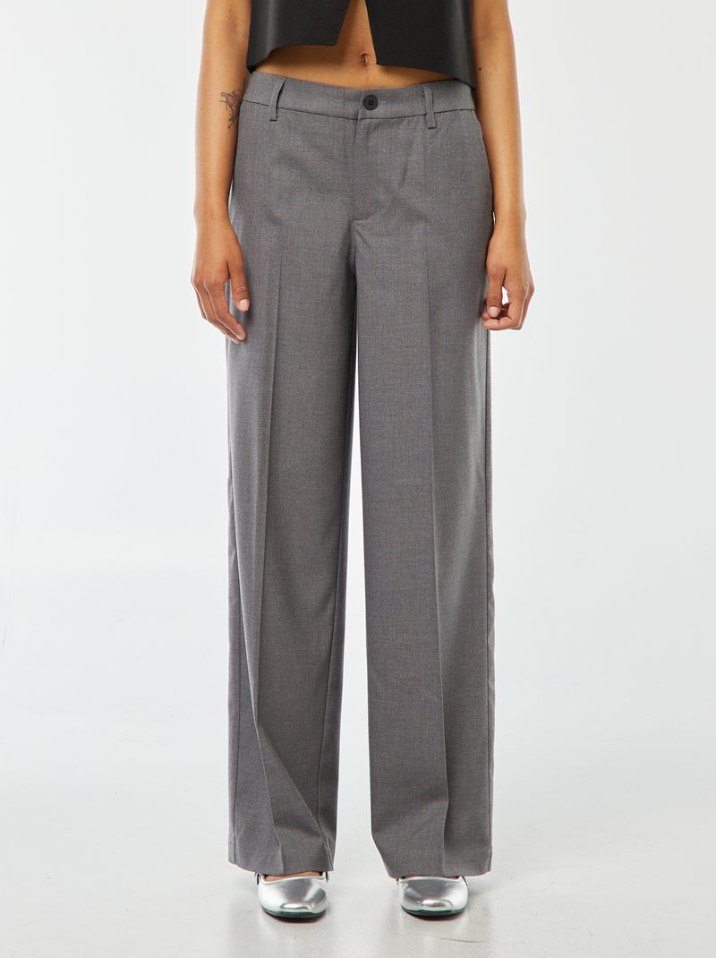Pantalón city ancho con pinzas Gris - Kiabi