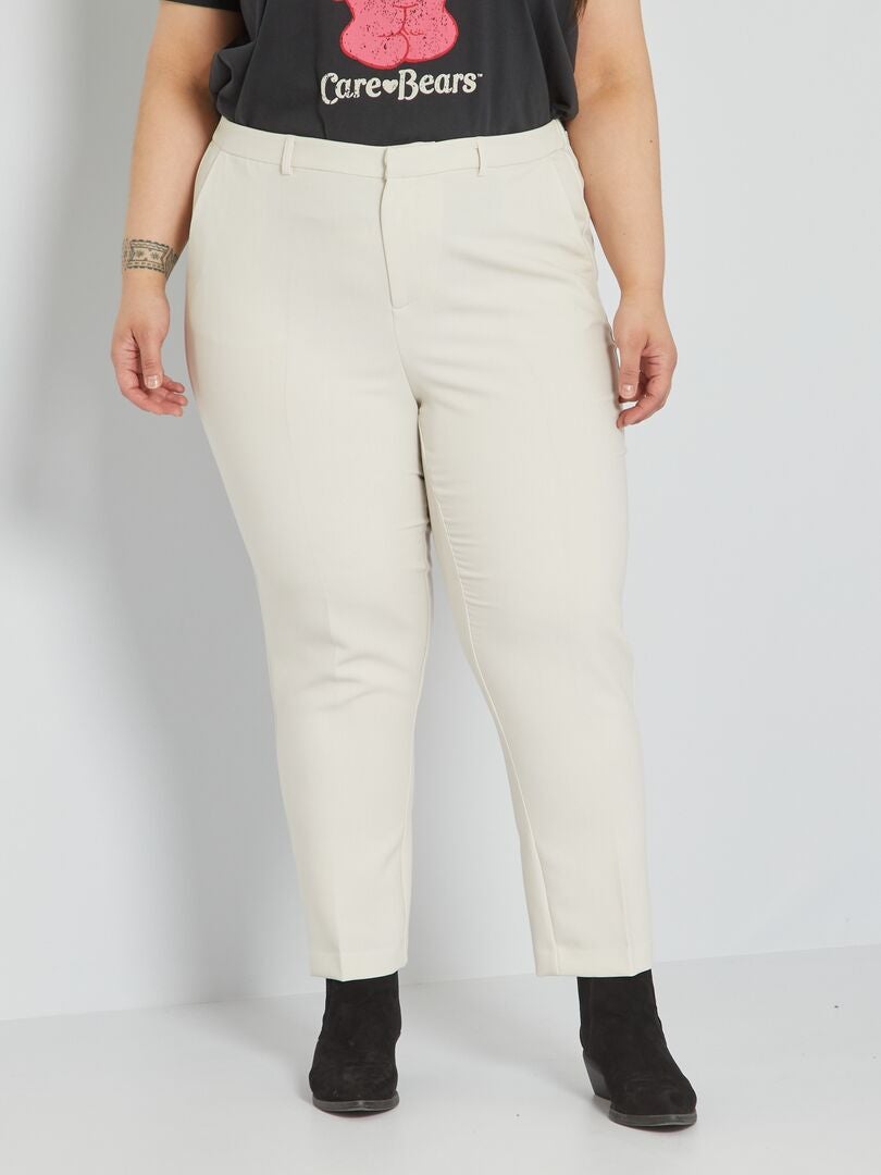 Pantalón regular de talle alto + cinturón - blanco caliza - Kiabi - 18.00€