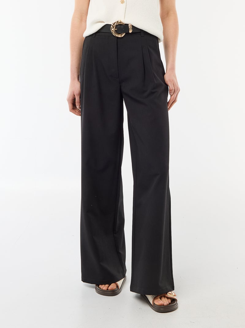 Pantalón city de corte ancho con cinturón Negro - Kiabi