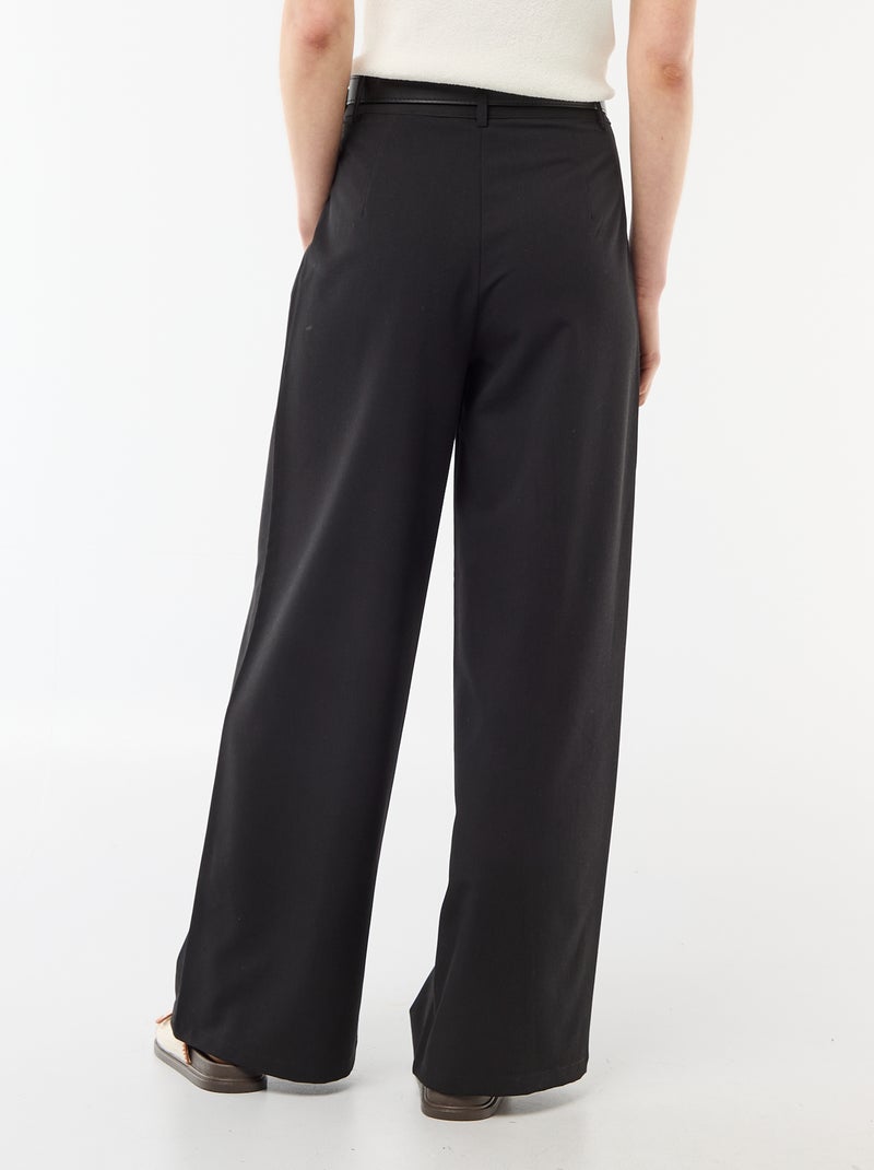 Pantalón city de corte ancho con cinturón Negro - Kiabi
