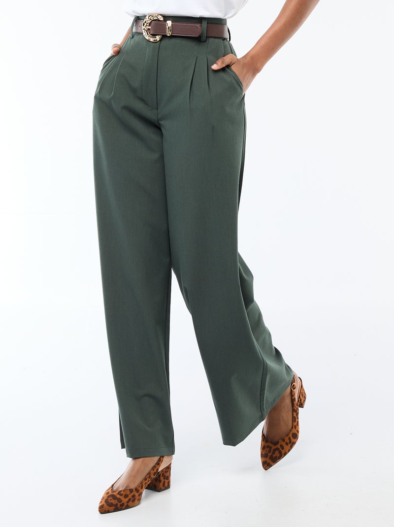 Pantalón city de corte ancho con cinturón Verde - Kiabi