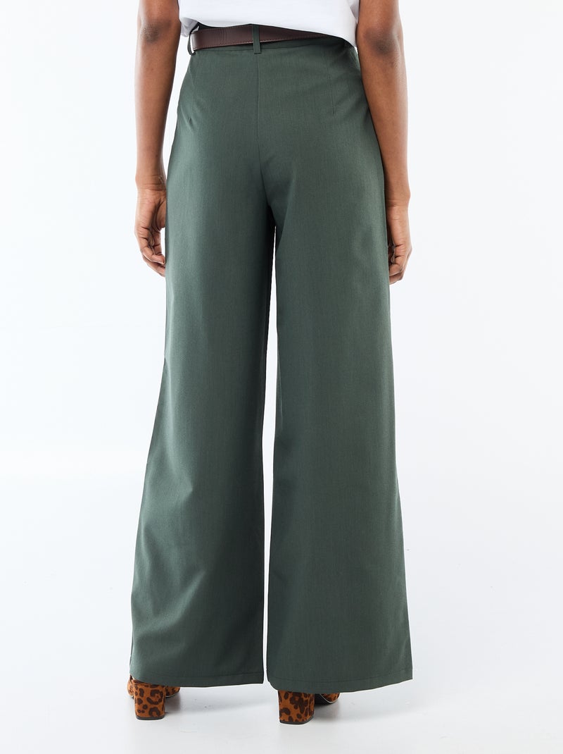 Pantalón city de corte ancho con cinturón Verde - Kiabi