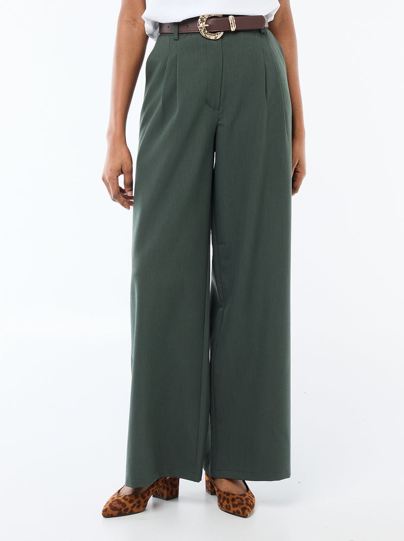 Pantalón city de corte ancho con cinturón Verde - Kiabi