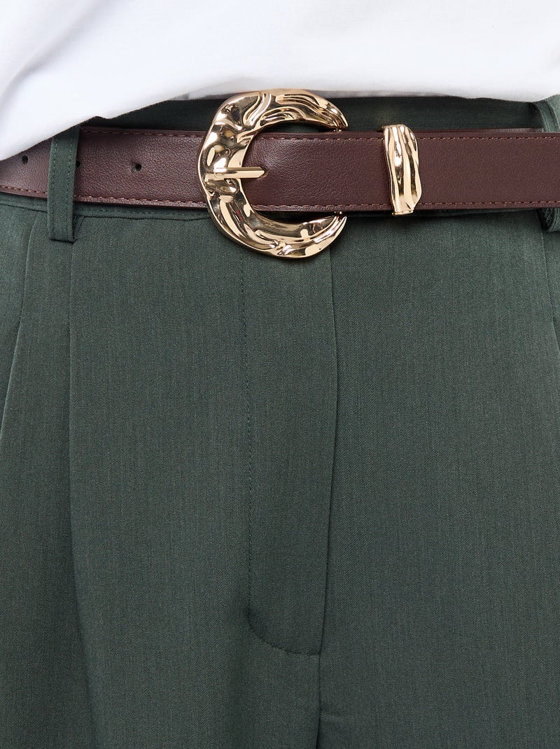Pantalón city de corte ancho con cinturón Verde - Kiabi