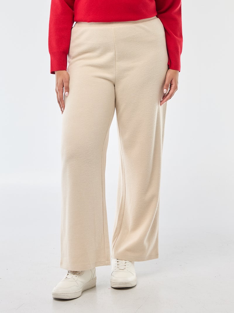 Pantalón cómodo de punto canalé Beige - Kiabi