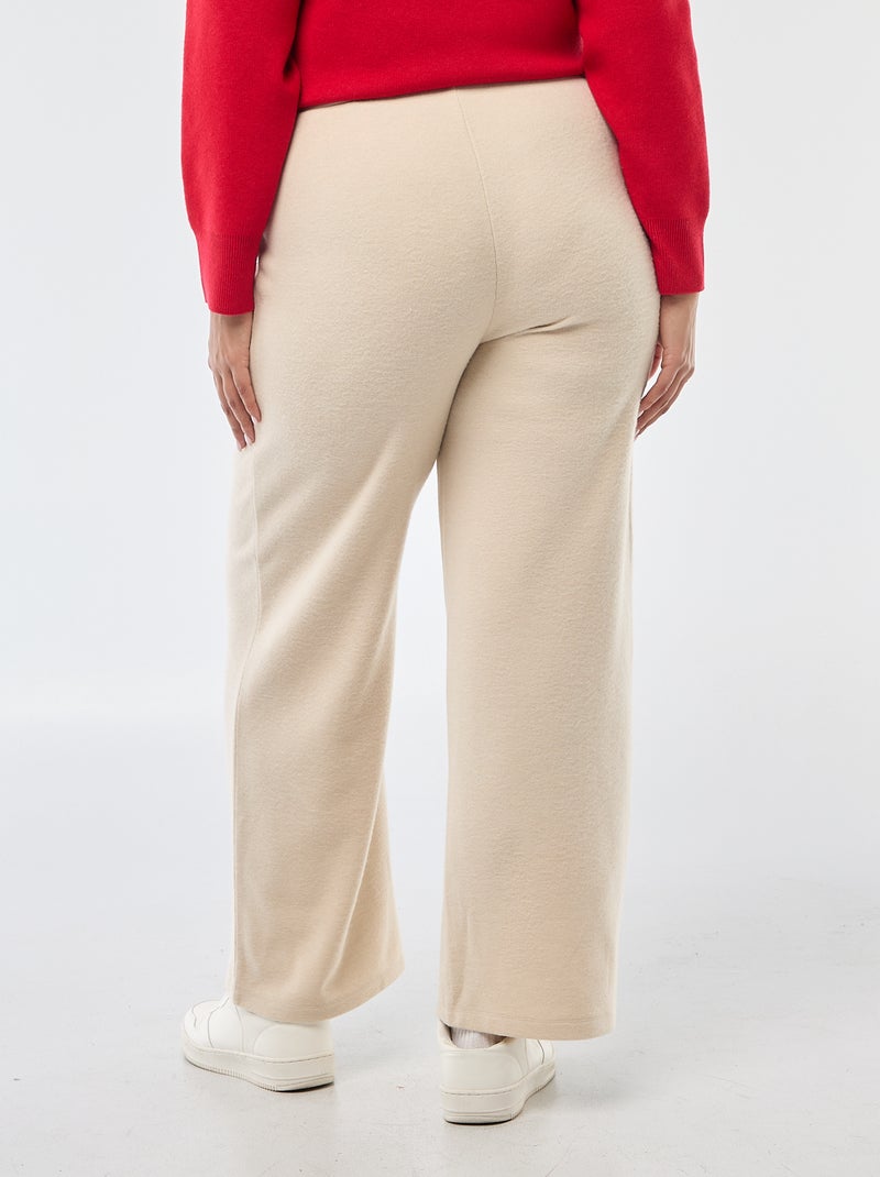 Pantalón cómodo de punto canalé Beige - Kiabi