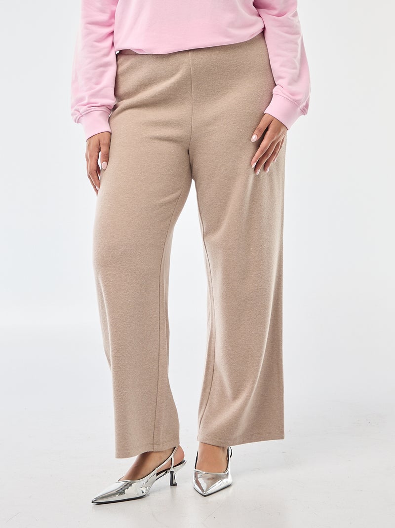 Pantalón cómodo de punto canalé Marron - Kiabi
