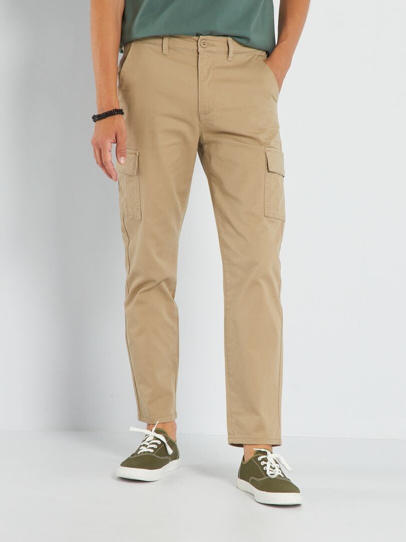 Comprar Pantalón tela ligera cintura alta beige Pantalones ajustados