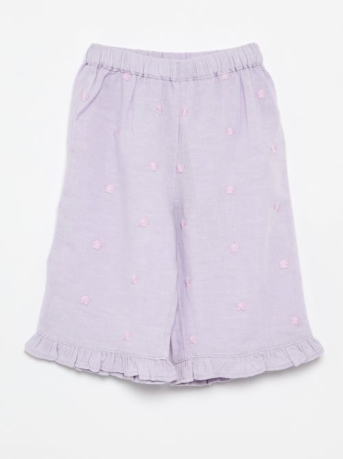 Pantalón con bordados de flores - Kiabi