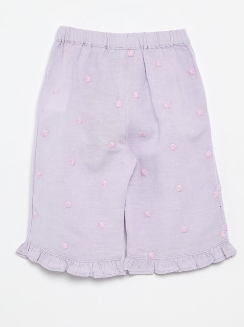 Pantalón con bordados de flores - Kiabi