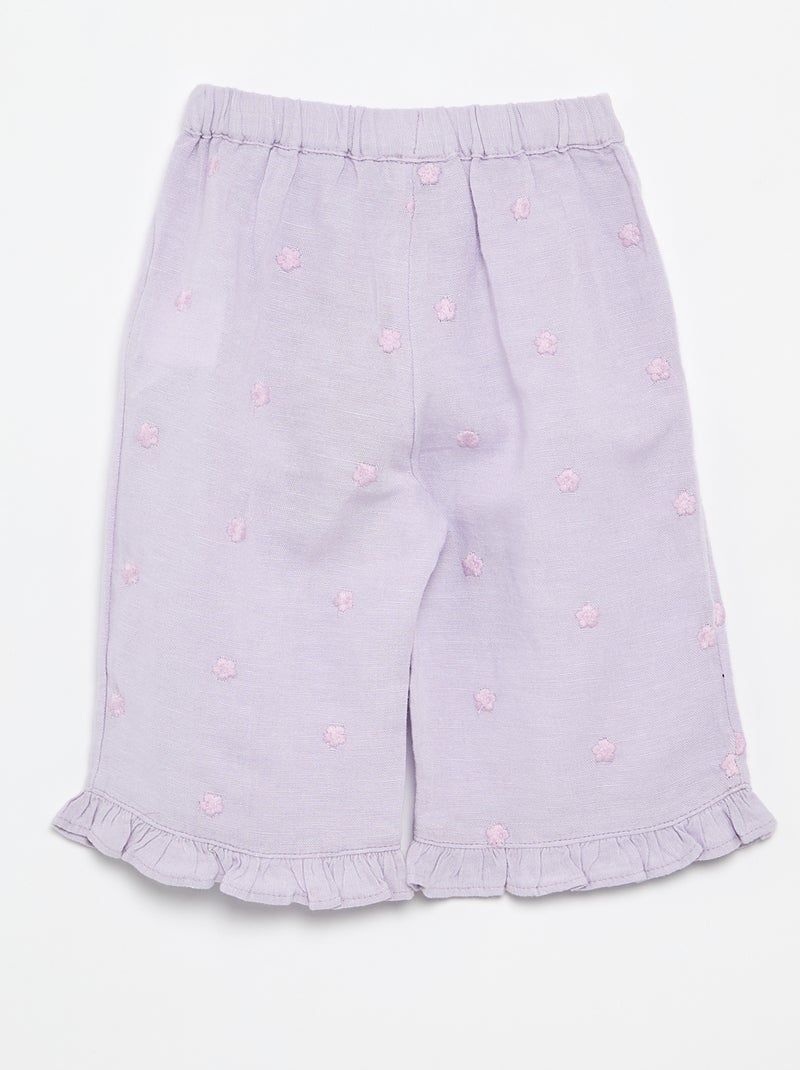 Pantalón con bordados de flores Purpura - Kiabi