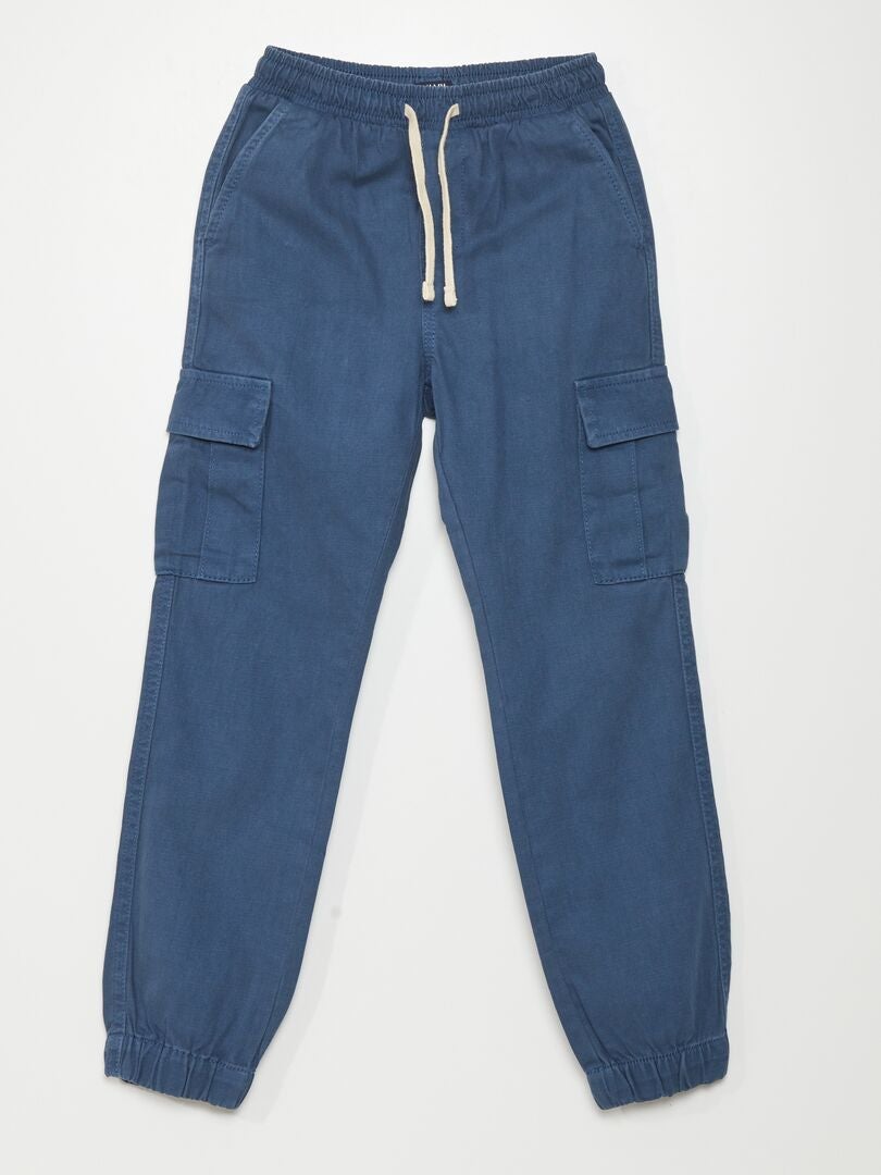 Pantalón con cintura elástica y bolsillos azul oscuro - Kiabi