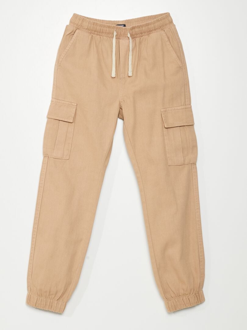 Pantalón con cintura elástica y bolsillos BEIGE - Kiabi