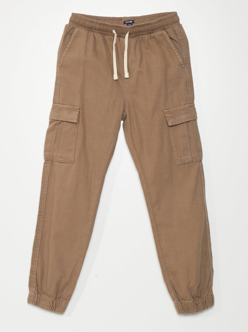 Pantalón con cintura elástica y bolsillos castaño ceniciento - Kiabi
