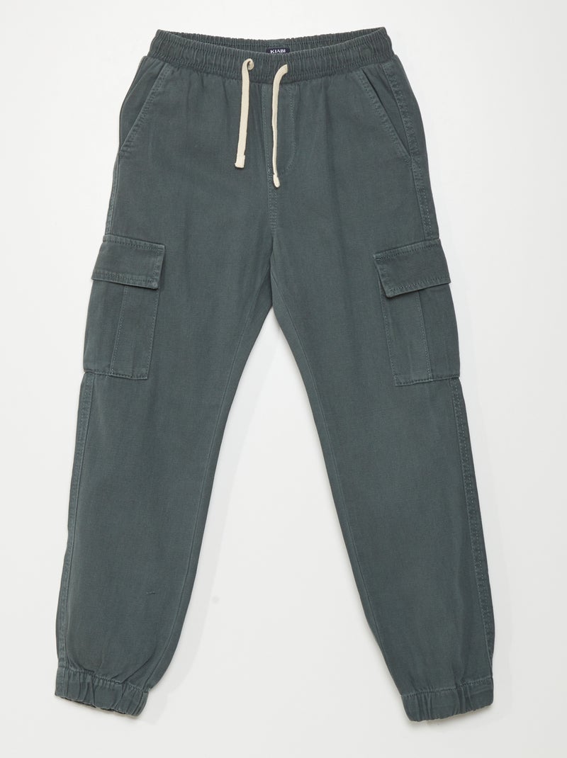 Pantalón con cintura elástica y bolsillos gris oscuro - Kiabi