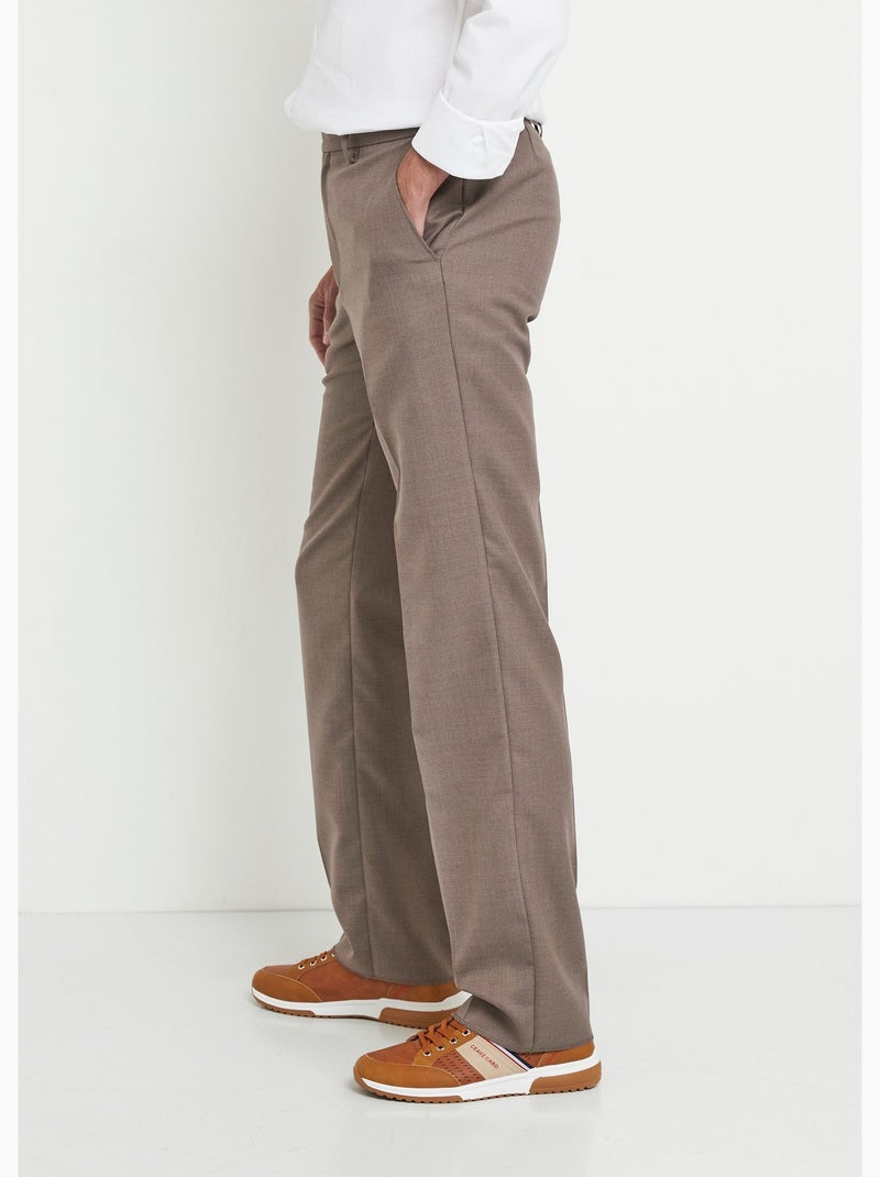 Pantalón con cinturilla ajustable invisible en tejido de sarga de lana - Afibel Beige oscuro - Kiabi