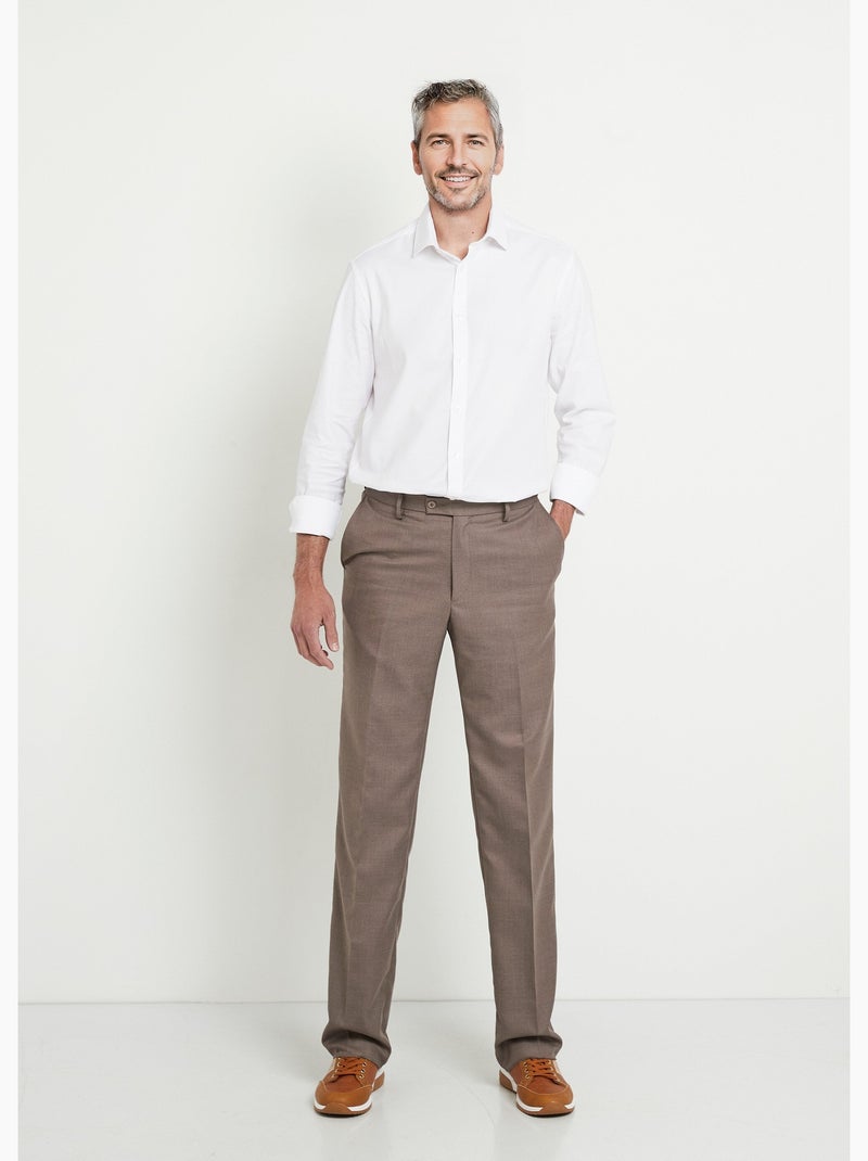 Pantalón con cinturilla ajustable invisible en tejido de sarga de lana - Afibel Beige oscuro - Kiabi