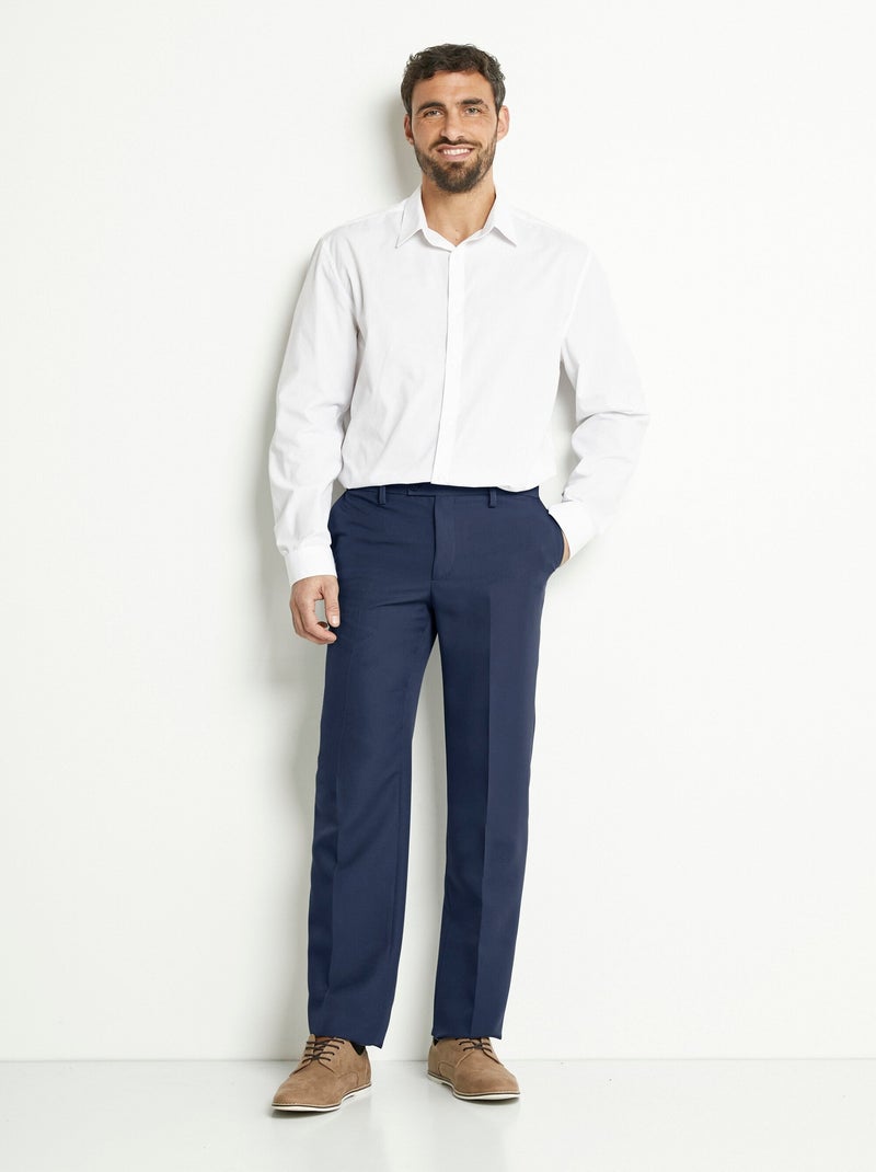 Pantalón con cinturón ajustable de poliéster invisible. Azul marino - Kiabi