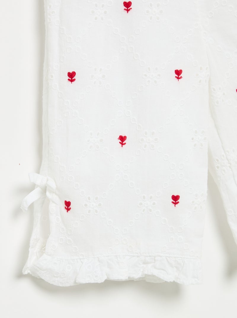 Pantalón con lazos decorativos y bordados ingleses Blanco - Kiabi