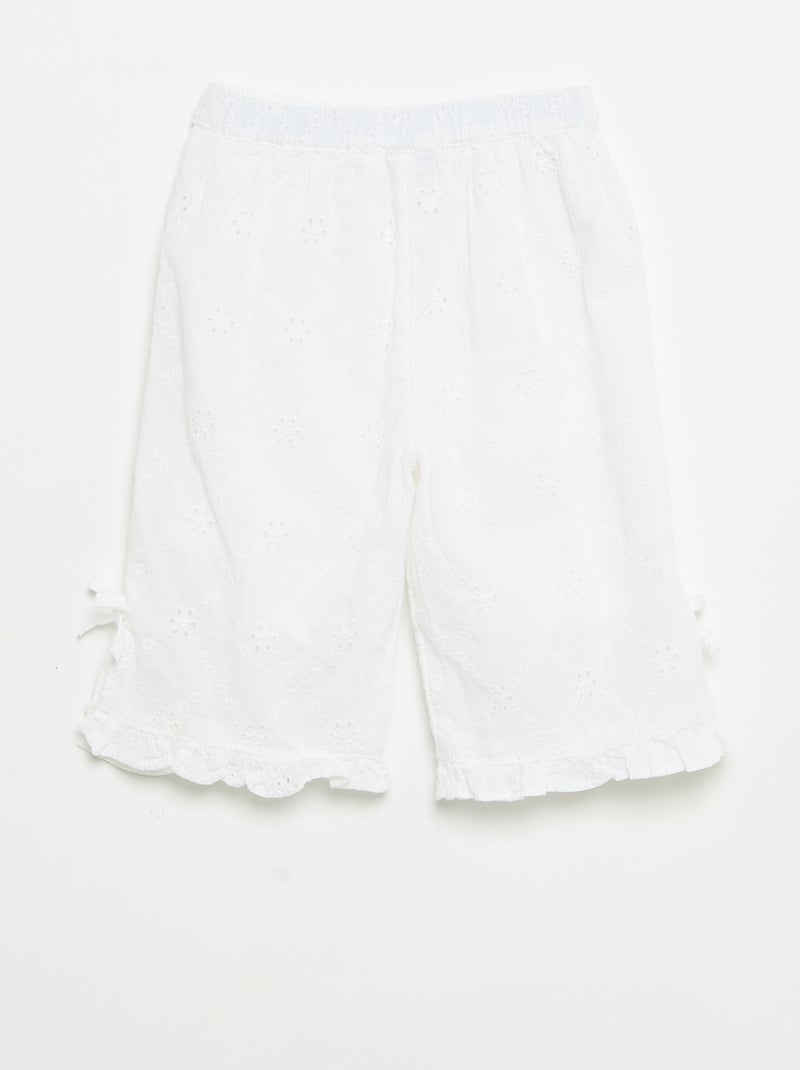 Pantalón con lazos decorativos y bordados ingleses Blanco - Kiabi