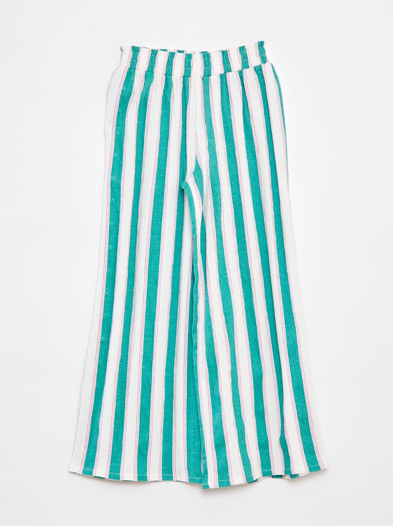 Pantalón con motivo de rayas corte ancho VERDE - Kiabi