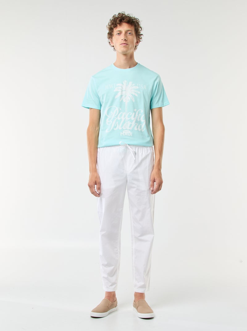 Pantalón con múltiples bolsillos con cintura elástica + cordones blanco - Kiabi