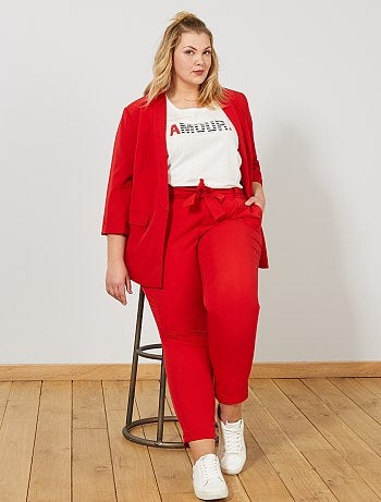 Tallas grandes mujer - Pantalón con pinzas y cinturón - Kiabi