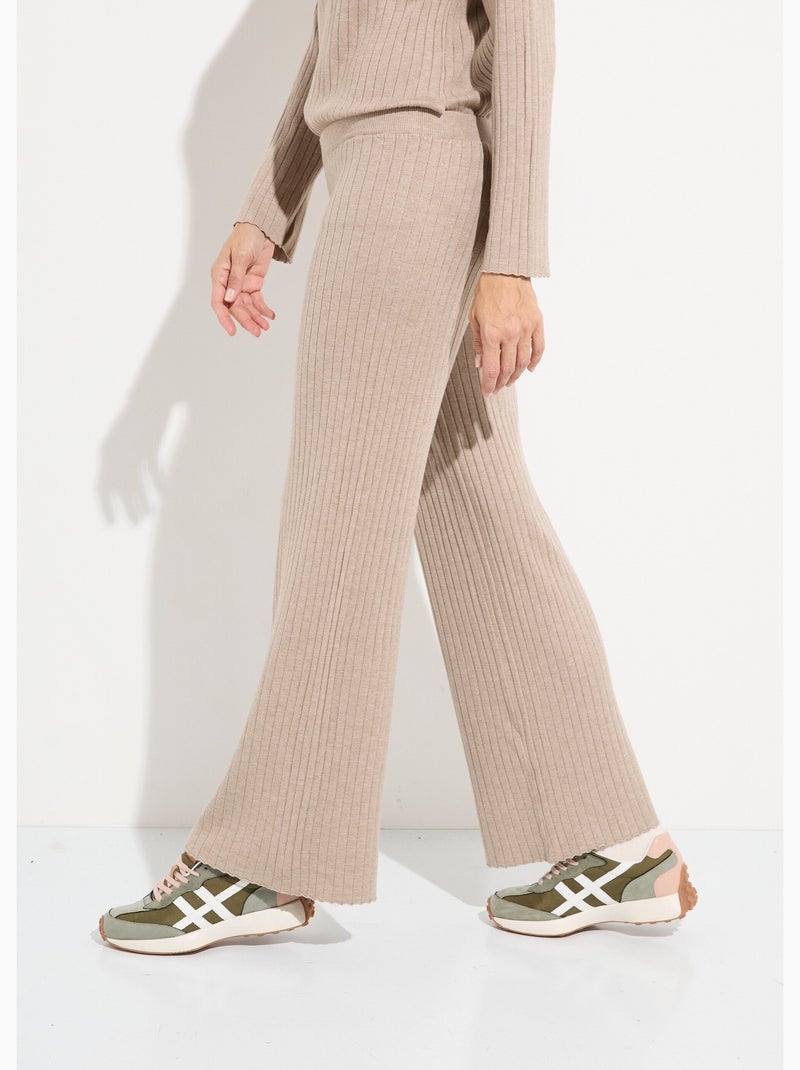 Pantalón confort, punto canalé plano - AFIBEL Beige - Kiabi