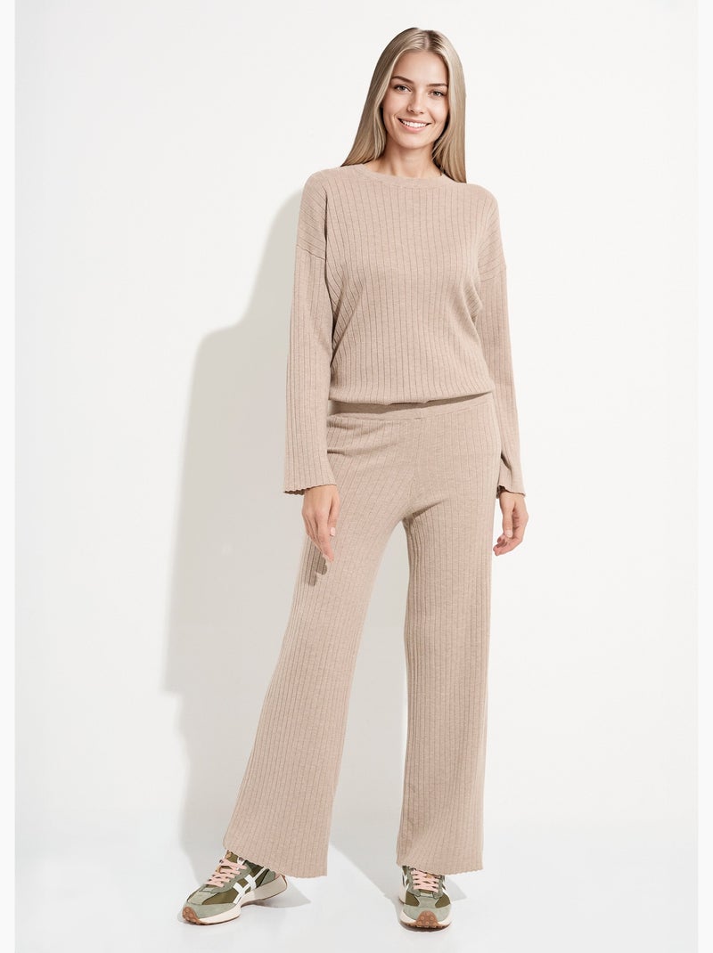 Pantalón confort, punto canalé plano - AFIBEL Beige - Kiabi