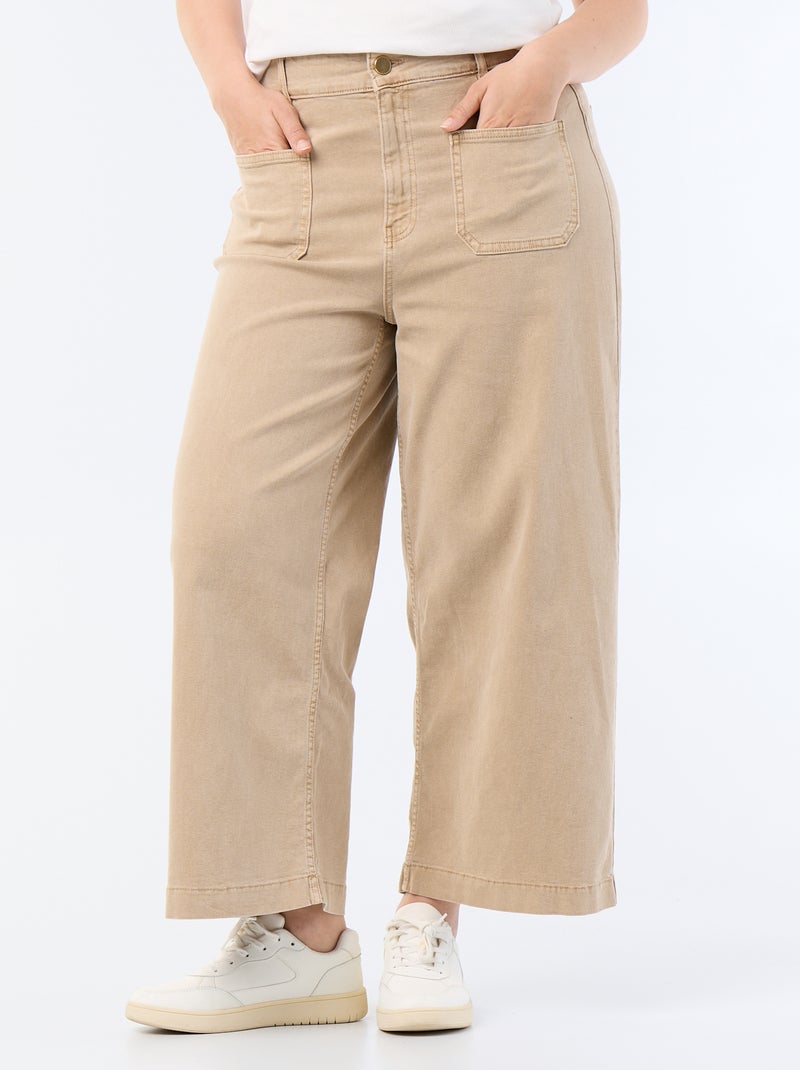 Pantalón corte ancho / wide leg talle estándar Beige - Kiabi