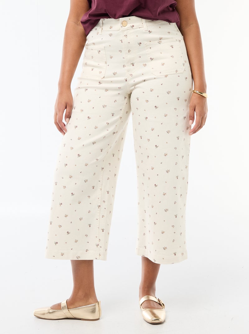 Pantalón corte ancho / wide leg talle estándar Blanco - Kiabi