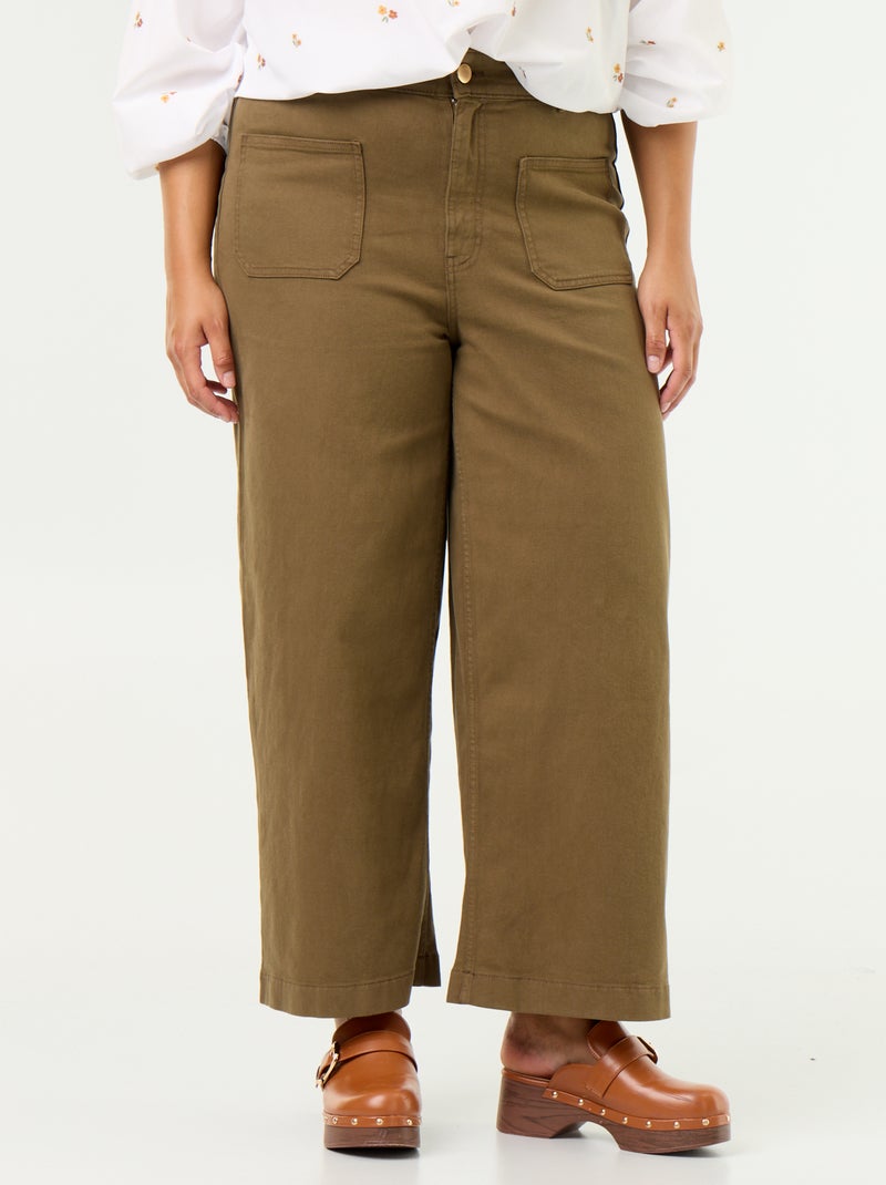 Pantalón corte ancho / wide leg talle estándar Kaki - Kiabi