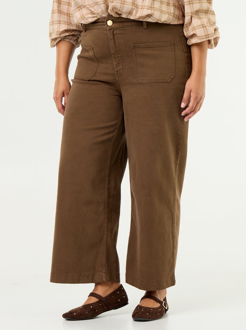 Pantalón corte ancho / wide leg talle estándar Marron - Kiabi