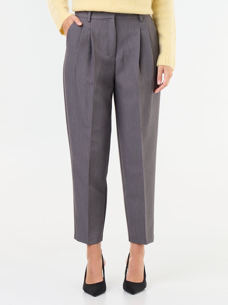 Pantalón corte carrot de tiro alto Gris - Kiabi