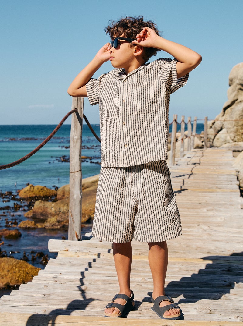 Pantalón corto a rayas con cordones ajustables Beige - Kiabi