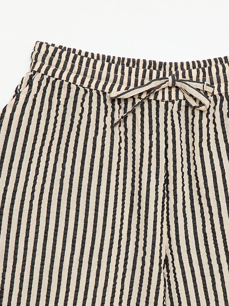 Pantalón corto a rayas con cordones ajustables Beige - Kiabi