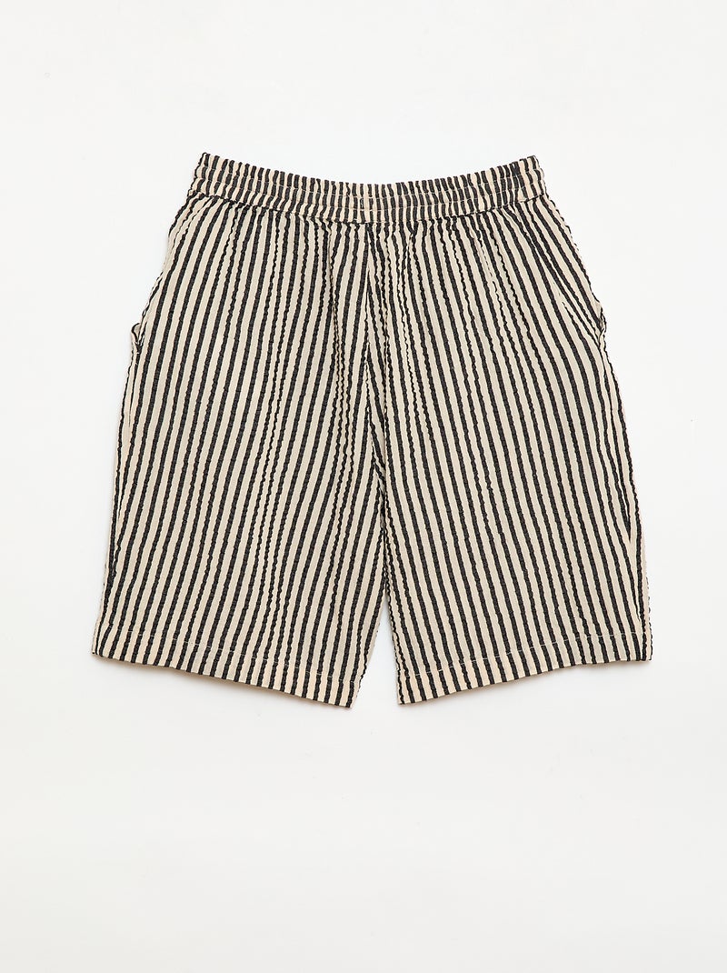Pantalón corto a rayas con cordones ajustables Beige - Kiabi