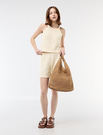 Pantalón corto ancho de croché