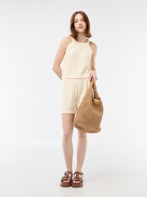 Pantalón corto ancho de croché - Kiabi