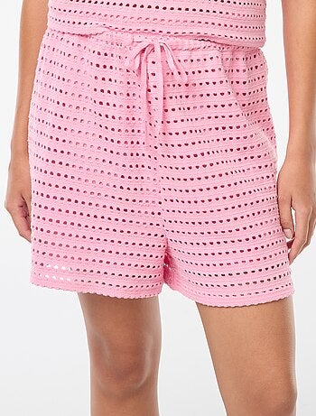 Pantalón corto ancho de punto de croché