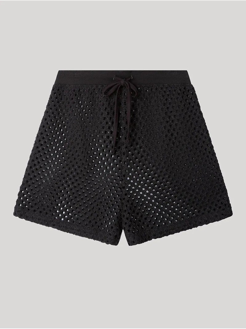 Pantalón corto calado de tejido crochet con algodón Negro - Kiabi