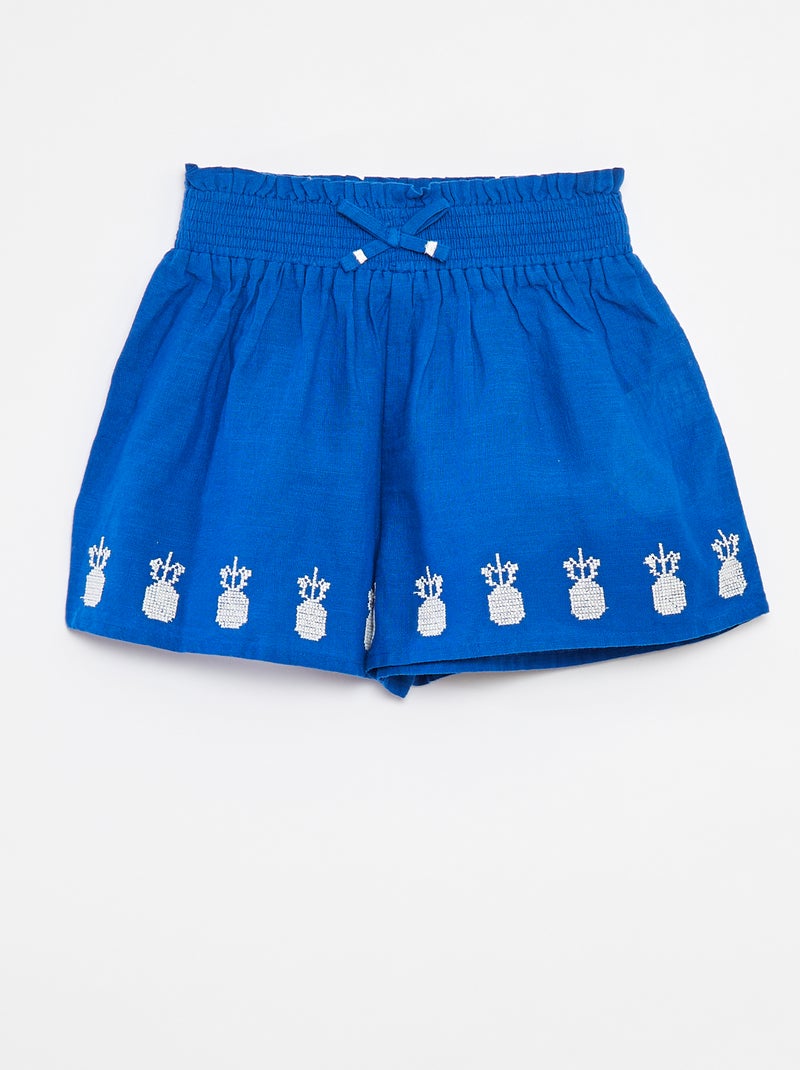 Pantalón corto con bordado inglés Azul - Kiabi