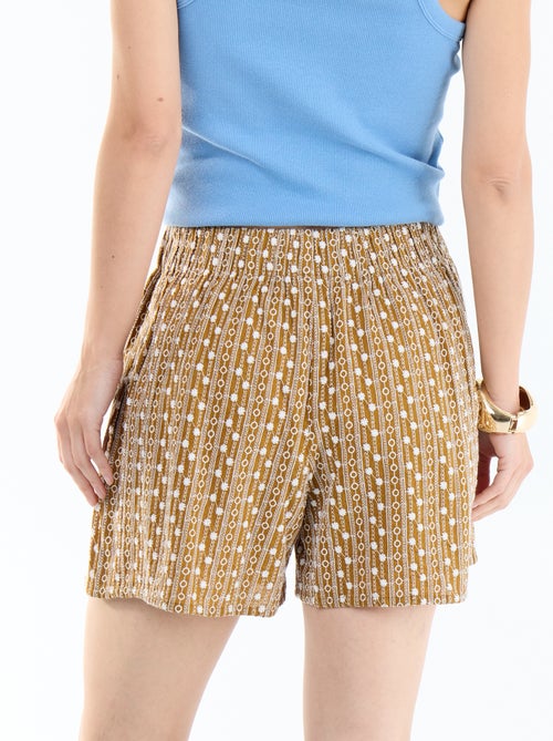 Pantalón corto con bordados y cintura elástica - Kiabi