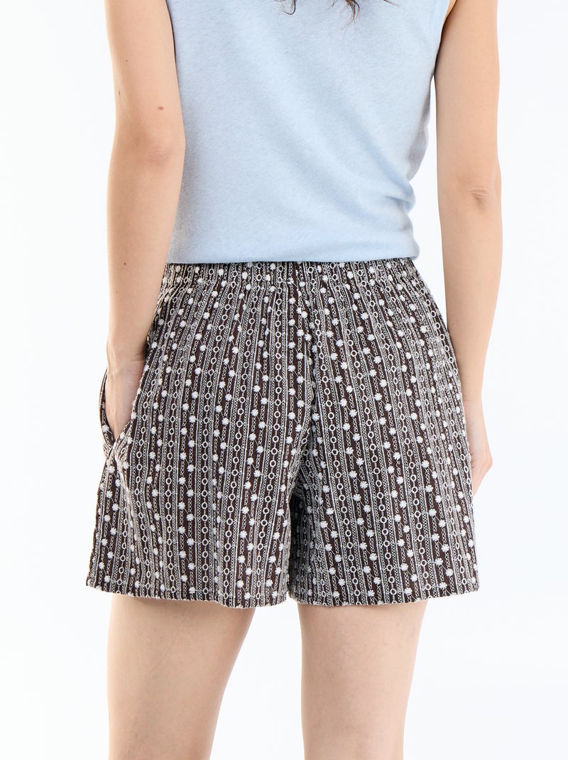 Pantalón corto con bordados y cintura elástica Marron - Kiabi