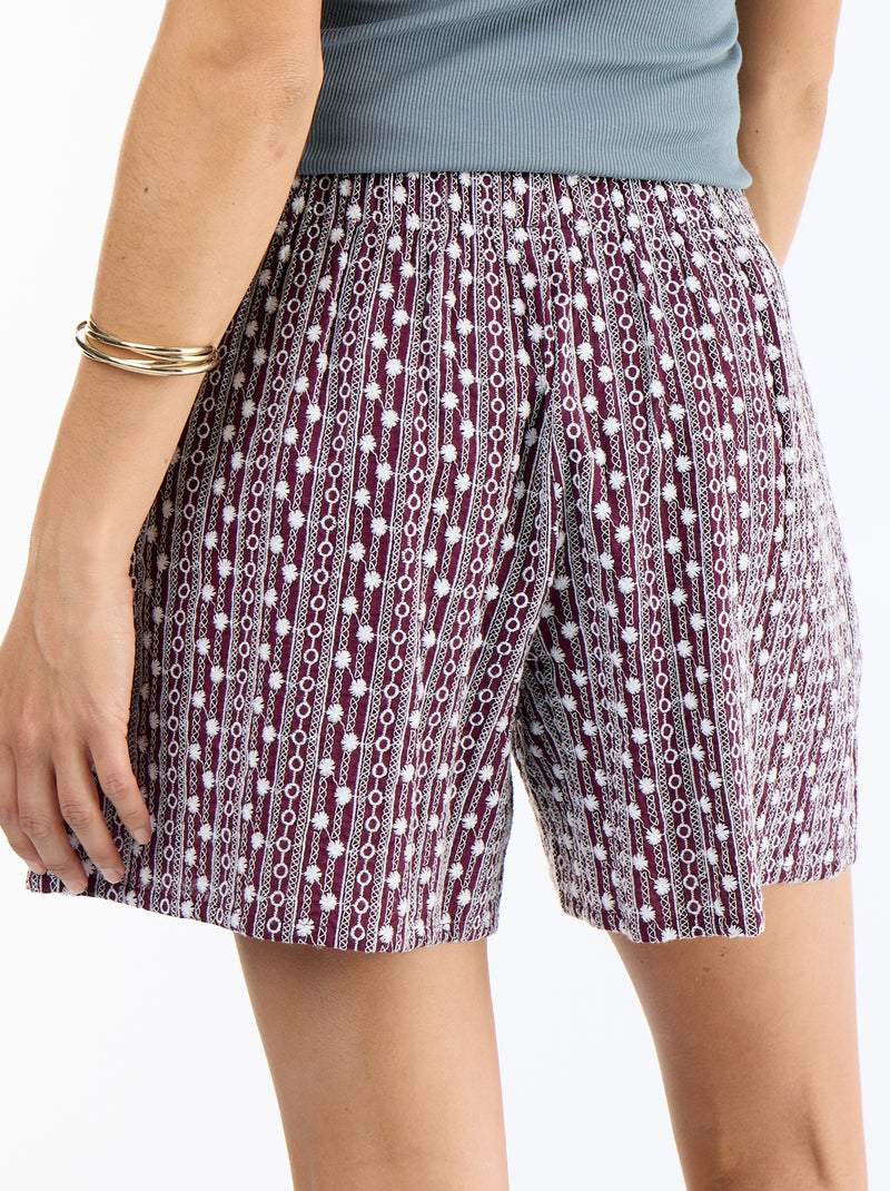 Pantalón corto con bordados y cintura elástica Rosa - Kiabi